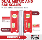 ARROW 4-Inch Torpedo Level, Small Magnetic Leveler Tool with 0°/90° Bubbles, Top-view Window, Aluminium Alloy Frame, Dual SAE and Metric Scales