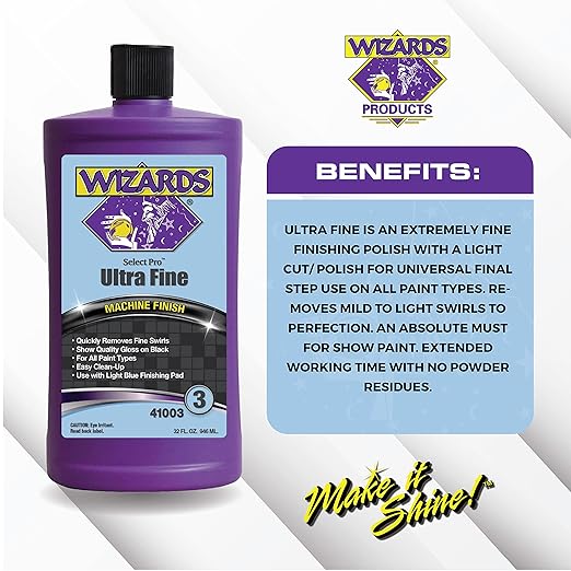 Wizards Select Pro Extra Fine Compound Step 3 Perfect Match - Fine Swirl Remover for Auto Detailing Supplies - Gloss Car Polish - Great for Black Car Paint