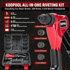 Rivet Gun Kit, Manual Pop Rivet Tool with 200 Rivets and 4 Drill Bits, 4 Tool-Free Interchangeable Rivet Heads, Heavy-Duty Hand Riveter with Sturdy Case for Metal, Plastic, Leather