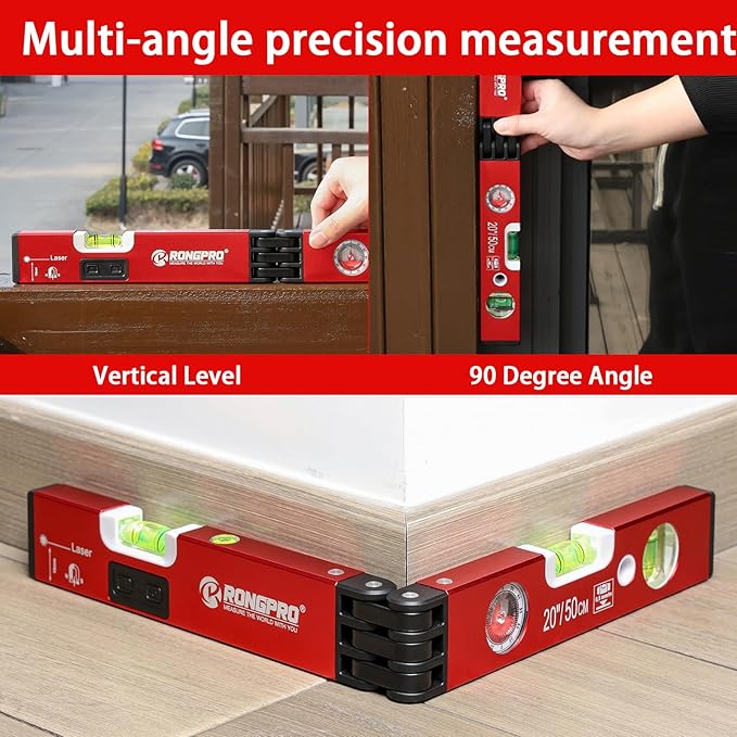 20Inch Foldable Magnetic Level-with 30Ft Laser Leveling Line and 90°/180°Bubbles,Multi-function Leveler Tool for Woodworking,Picture Hanging,Home Renovation and Construction