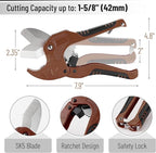Bates- PVC Pipe Cutter, Cuts up to 1-5/8", Brown Ratcheting PVC Pipe Cutter Tool, Pipe Cutters PVC Pipe Shears, Plastic Pipe Cutter, PEX Pipe Cutter, PVC Cutter Tool, PVC Ratchet Cutter