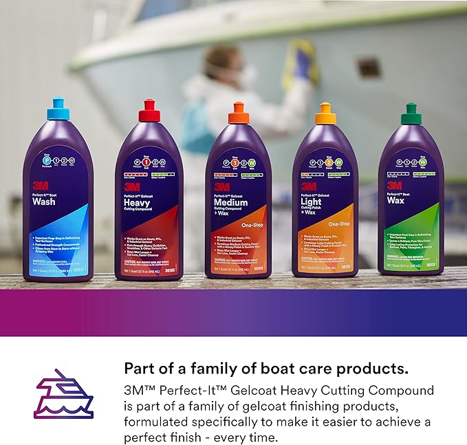 3M Perfect-It Gelcoat Heavy Cutting Compound, 1 Quart – Fast Cutting Marine Oxidation Remover for Boat & RV Gelcoat Surfaces