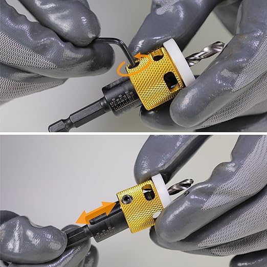 9/64"x3/8" Carbide Tipped Countersink Drill Bits with Low Friction Depth Stop, 1/4" Quick Change Hex Shank Countersink Drill with Replaceable HSS Pilot Drill Bit for Plastic, Woodworking