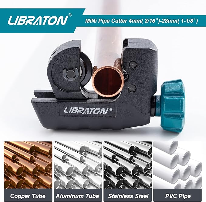 Libraton Tubing Cutter 3/16" to 1-1/8", Mini Tube Cutter, Copper Cutter, Heavy Duty Mini Pipe Cutter, Copper Tube Cutter with Deburring Tool for Copper Pipe, Aluminum Pipe, Thin Stainless Steel Pipe