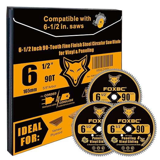 FOXBC 6-1/2 Inch 90 Tooth Circular Saw Blade for Paneling and Vinyl Siding Wood Cutting with 5/8-Inch Diamond Arbor