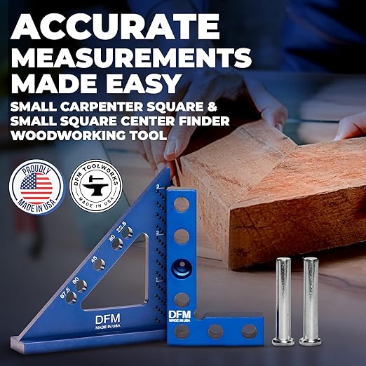 Woodworking Precision Bundle - Small Square Center Finder & Small Carpenters Square Work Tool - Accurate Line Transfers, Precision Marking, and Pocket-Sized Convenience - Made in USA