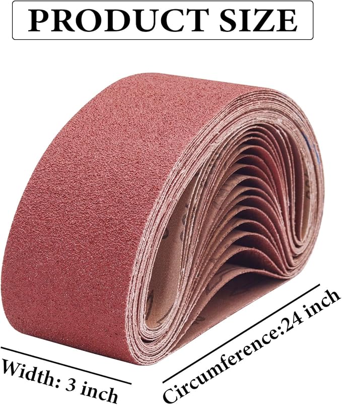 3 x 24 Sanding Belts, 3x24 Aluminum Oxide Sanding Belts for Belt Sander, 3 Each of 40/80/120/150/240/400 Assorted Grits Sanding Belts Assortment, 18 Pack(3x24in)
