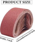 3 x 24 Sanding Belts, 3x24 Aluminum Oxide Sanding Belts for Belt Sander, 3 Each of 40/80/120/150/240/400 Assorted Grits Sanding Belts Assortment, 18 Pack(3x24in)