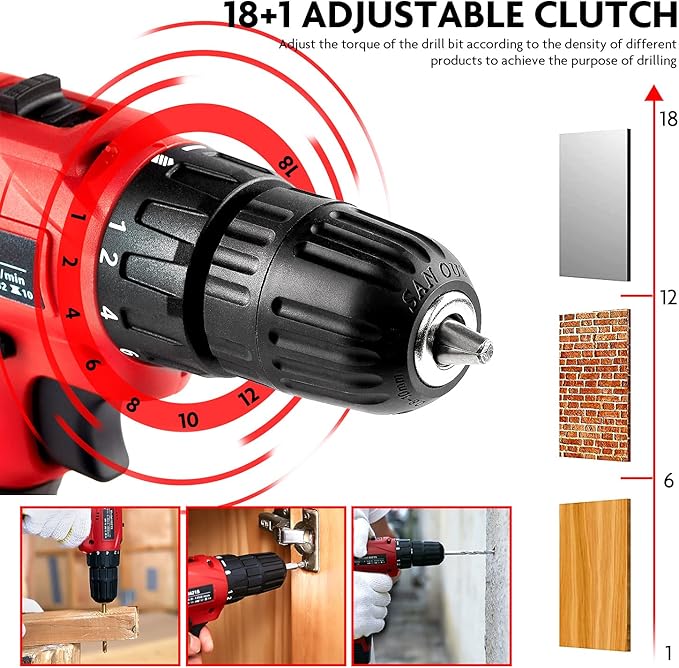 Tool Set with Drill, 108Pcs Cordless Drill Household Power Tools Set with 16.8V Lithium Driver Claw Hammer Wrenches Pliers DIY Accessories Tool Kit