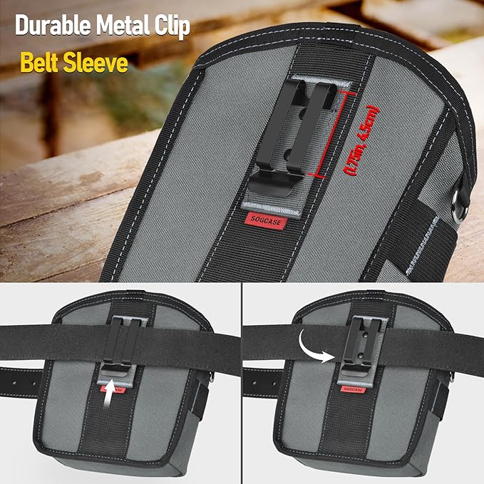 Tool Pouch Nails Screws Bag with Belt Clip (XL, Gray)