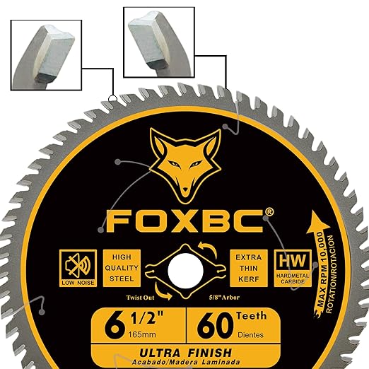 FOXBC 6-1/2 inch Circular Saw Blade Ultra Fine Finish 60-Tooth for Wood Cutting, Thin-Kerf with 5/8" Arbor