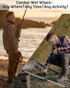 Black Unscented Camouflage Wet Wipes - Combat Wipes COMMANDO - Thick Biodegradable, Heavy Duty Cleansing Cloths for Camping, Military, Hunting & Backpacking w/Aloe & Vitamin E