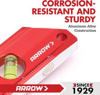 ARROW 8-Inch Torpedo Level, Magnetic Level Tool with 0°/30°/45°/90° Bubbles, Top-view Windows, Aluminium Alloy Frame, Dual Metric and SAE Scales