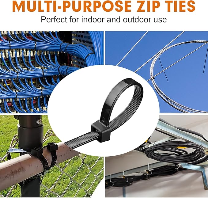 Zip Ties, RAZCC 1200pcs Black Cable Zip Ties 8 Inch, Heavy Duty Plastic Wire Ties with 70lb Tensile Strength, Self-Locking Black Nylon Tie Wraps for Indoor and Outdoor