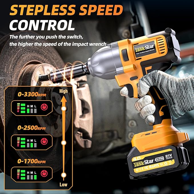 Cordless Impact Wrench 1/2 Inch, 1200N·m(886ft・lbs) Brushless High Torque Impact Gun, 21V Electric Impact Driver, 2x4.0Ah Batteries, Charger & 6 Sockets, Variable Speeds for Car/Truck RV/Mower
