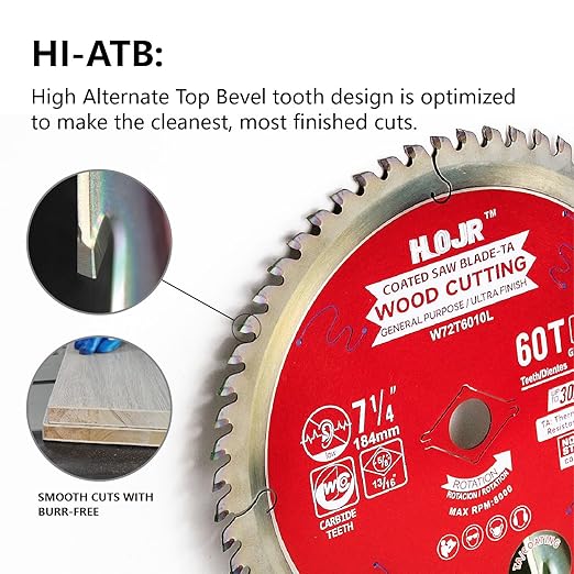 2-Pack 7-1/4" 60-Tooth 5/8" Arbor Woodworking Circular Saw Blade,Ultra Finish/General Purpose,Special Anti-Thermal Adhesion Coating on Cutting Edge-TA,High Finish, Long Life, 7-1/4" 60T 5/8"