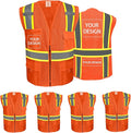 BeautyWill Custom Safety Vest Customized Logo Class 2 High Visibility Reflective Vest with Pockets Construction workwear