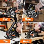 Circular Saw, 5.8A 4-1/2" Circular Saw w/Laser, Metal Auxiliary Handle, 6 Blades (4½", 4¾"), Cutting Depth 1-11/16" (90°), 1-3/8" (45°), Ideal for Wood, Soft Metal, Plastic, Tile - MCS01A