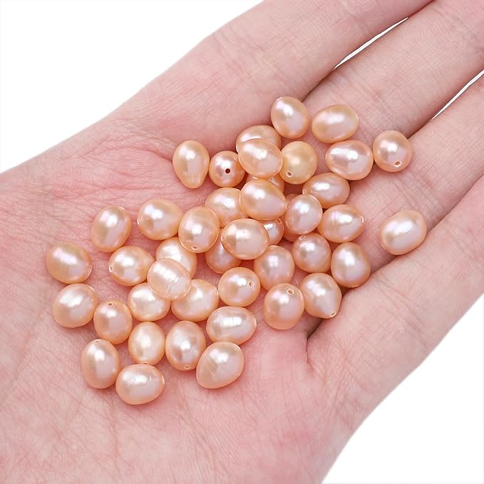 Natural Pearl Beads Rice 7-8mm Pink Freshwater Cultured Loose Gemstone Beads for DIY Jewelry Making 13.8''/Strand HQ