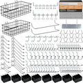 INCLY 238PCS Pegboard Accessories Organizer Kit, Peg Board Hooks Assortment with Peg Bins, Baskets, Paper Towel Holder for 1/8 and 1/4 inch Pegboard Hanging Tools, Garage Wall Storage Attachments