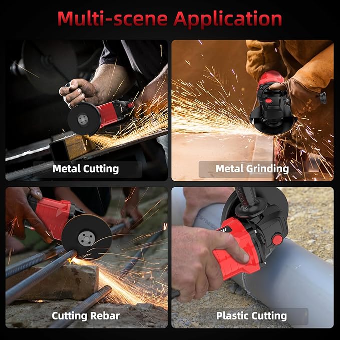 NAWIN Cordless Angle Grinder, 4-1/2 Inch Variable Speed Angle Grinder, Cordless Grinder With 2×6.0Ah Battery And Charger, 9000rpm Brushless Motor, Battery Angle Grinder Tool For Metal Wood（6.0Ah）