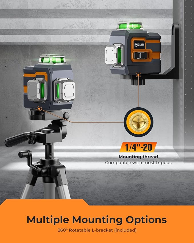 3x360° Laser Level with Remote&APP Control, CIGMAN Green Self Leveling Cross Line Laser for Construction and Picture Hanging, 3D Vertical/Horizontal Line, Magnetic Rotating Stand Included, CM-S01