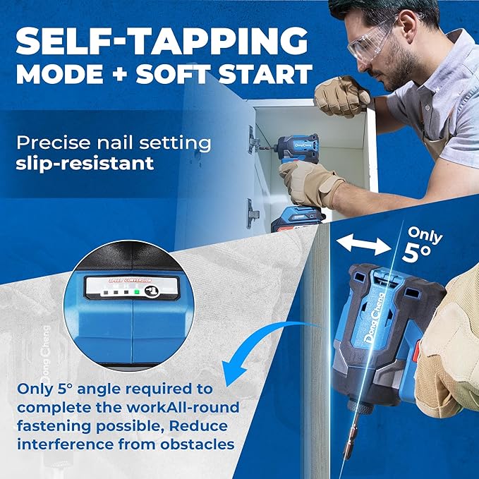 Dong Cheng 20V Brushless Impact Driver, 1,840in-lbs Cordless Impact Driver with 3200RPM, 4300IPM, 1/4" Hex, 4 Work Mode (Bare Tool)