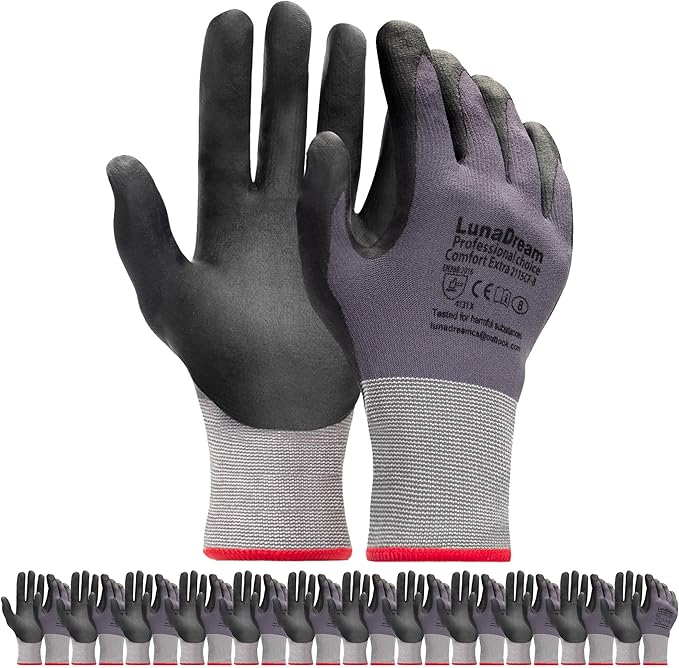 Micro-Foam Nitrile Coated Gloves-12 Pairs, Seamless Knit Design, Perfect for Home Projects and Construction