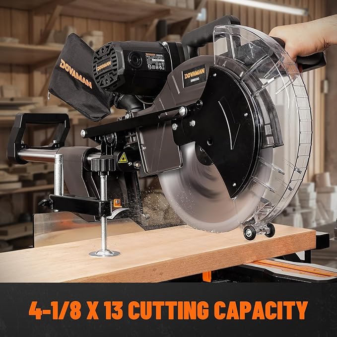 12-Inch Dual-Bevel Miter Saw, Compound Sliding Miter Saw, Ambidextrous Operation, 3800RPM, 4.2 x 13in Cutting Capacity, Laser Guide, 0-45° Bevel & Miter Cut, 9 Positive Stops, 15-Amp Corded