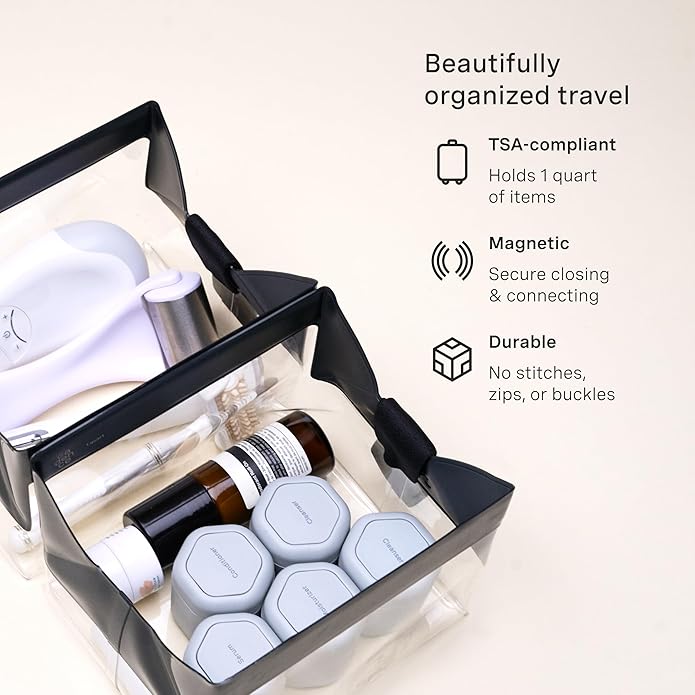 Cadence Parcel - Clear Dopp Kit with Magnetic Closure - Durable and Leak-Resistant Travel Toiletry Kit - Modular Design