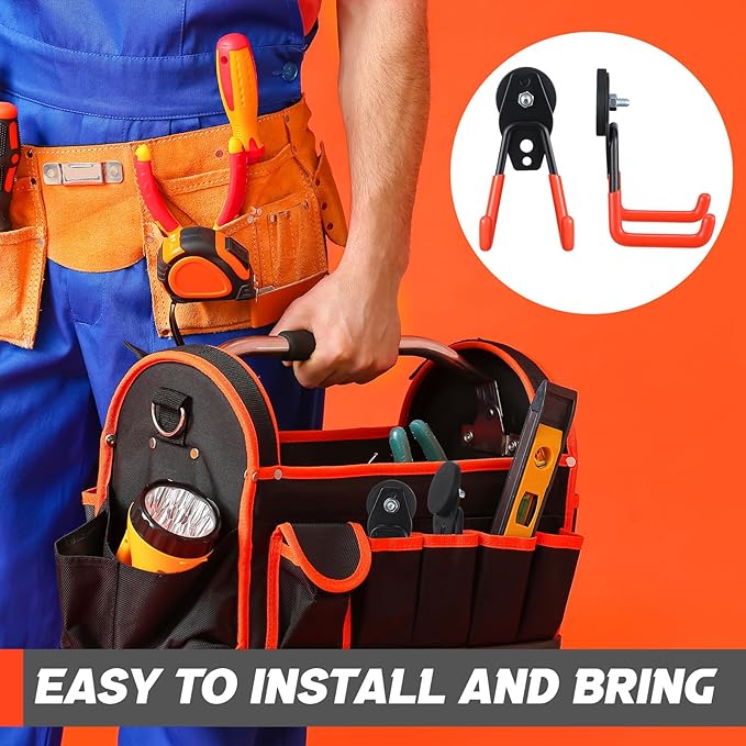 Landhoow Large Magnetic Hooks Heavy Duty Garage Magnet Hooks Strong Storage Utility Magnetic Hangers with Anti Slip Rubber Coating for Indoor and Outdoor Hanging(Orange,10 Pcs)