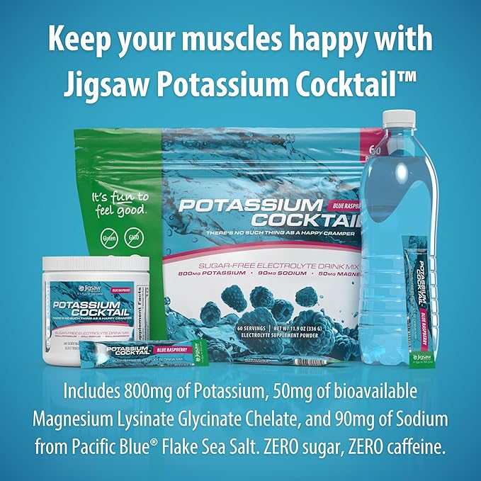 Jigsaw Health Potassium Cocktail | Formerly Pickleball Cocktail | Blue Raspberry Flavor | 60 Servings (Jar)
