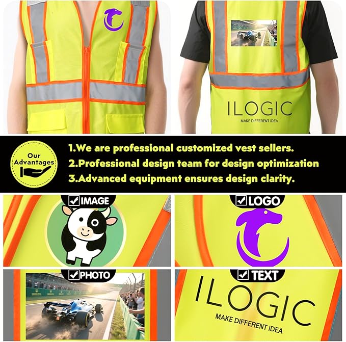 BeautyWill Custom Safety Vest Customized Logo Class 2 High Visibility Reflective Vest with Pockets Construction workwear