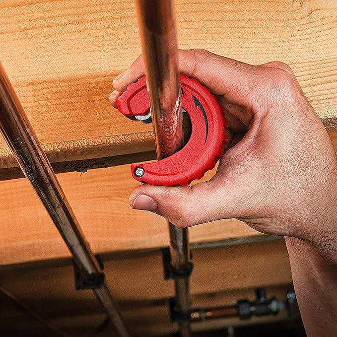 HAUTMEC Copper Tubing Cutter Set 3 PCS Copper Pipe Cutter Tool, In Portable Storage Case, Includes 1/2 in., 3/4 in., and 1 in. Cutters, Reaming Pen, 3 Spare Cutting Wheels, 1 Spare Deburring Blade