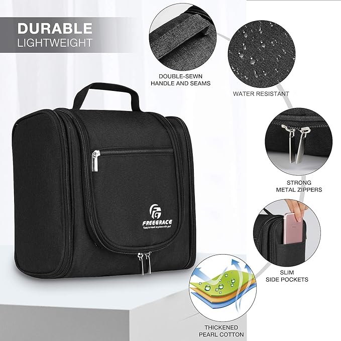 Hanging Toiletry Bag Extra Large Capacity | Premium Travel Organizer Bags For Men And Women | Durable Waterproof Nylon Bathroom, Shower, Makeup Bag For Toiletries, Cosmetics, Brushes