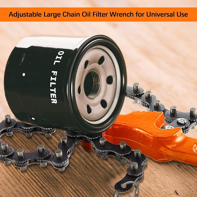 Lasnten 3 Pcs Large Reversible Chain Oil Filter Wrench with 12 16 9 Inch Chain Wrench Adjustable Heavy Duty Carbon Steel Sturdy Pipe Fitting Tool Spanner for Ratcheting Universal(Orange)