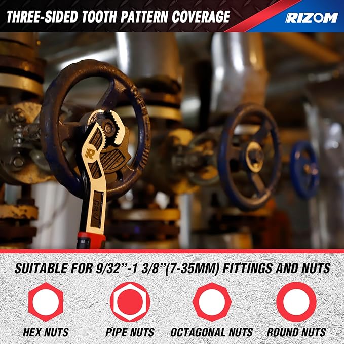 Rizom Pipe Wrench Set, 6” 8” 10” Self Adjusting Wrench, Plumbers Wrench with Self Tightening Function for 9/32”-1 3/8” (7-35mm) Pipe Fittings and Nuts