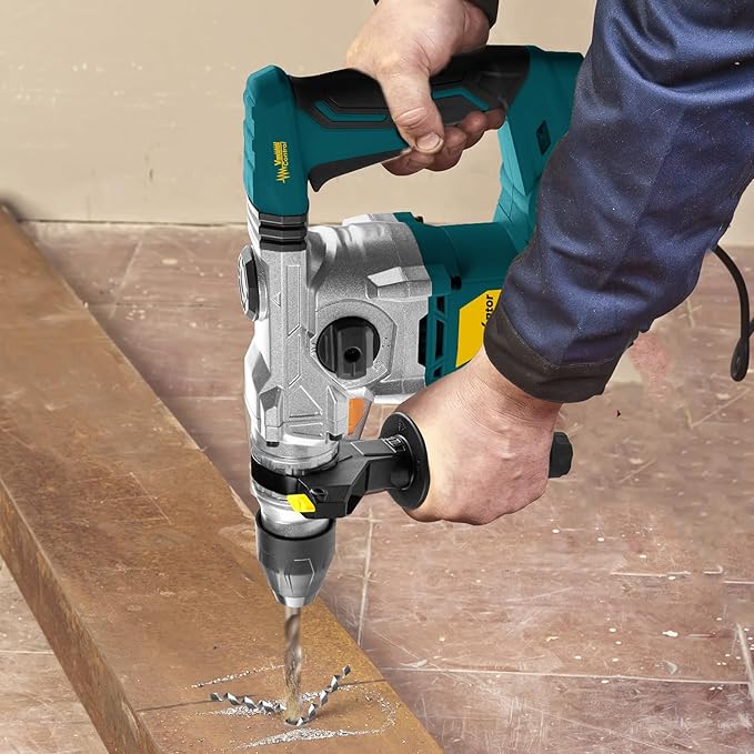 Enventor 1-1/4 Inch SDS-Plus 13A Heavy Duty Rotary Hammer Drill for Concrete Stone, Safety Clutch Electric Demolition Hammer Drill with 4 Functions, Vibration Control, Chisels, Drill Bits, Blue