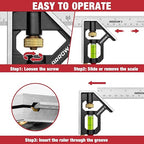 Arrow Combination Square, 6-Inch Combo Square with Stainless Steel Ruler, Zinc Alloy Body and Bubble Level for Carpenters and Craftsmen