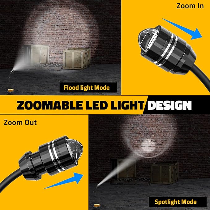 LIVOWALNY 2PCS LED Work Light Compatible with Dewalt 20V Battery, 20W 2000LM LED Flood Light, 12" Flexible Gooseneck, Flashlight with USB-A & Type-C Charging Port, Low Voltage Protection (No Battery)