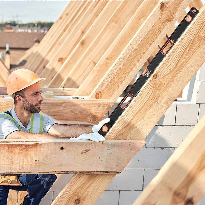 VEVOR 4-Piece Torpedo Level, 48/24/16/10 Inch Box Levels Set, Fluorescent Light Up Bubble Vials Ruler for 45/90/180 Degree, Aluminum Alloy Magnetic Leveler Tool, Shock-Proof(Only 10-inch has magnetic)