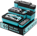 Tool Box Organizer Tray, Toolbox Desk Drawer Organizer, Tool Box Tray, Toolbox Organization Storage for Rolling Tool Chest (60PCS (Blue+Black))