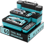 Tool Box Organizer Tray, Toolbox Desk Drawer Organizer, Tool Box Tray, Toolbox Organization Storage for Rolling Tool Chest (60PCS (Blue+Black))