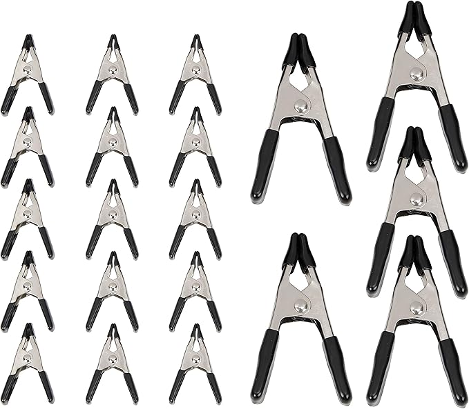 Amazon Basics 20-Piece Steel Spring Clamp Set, 15 Pack of 3/4-inch, 5 Pack of 1-inch, Black/Silver