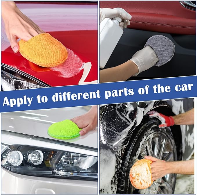 52 Pcs Microfiber Wax Applicator Pad 5" Diameter Soft Wax Pads for Car with Finger Pocket Cleaning Microfiber Polishing Care Foam Sponge for Cars, Truck, Boat, Motorcycle, RV, 4 Colors