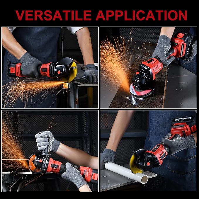 AOBEN Cordless Angle Grinder 4-1/2 inch, 21V Battery Grinder Tool, Power Electric Grinders, Brushless Motor, 2x4.0Ah Battery & Fast Charger, for Cutting, Griding, Polishing