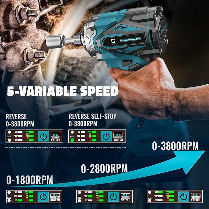 Cordless Impact Driver for Makita 18V Battery, 2800 In-lbs Brushless 1/4" hex chuck Impact Driver, impact drill with 5-Speed Lightweight Power Impact Drivers, LED Light (no battery)