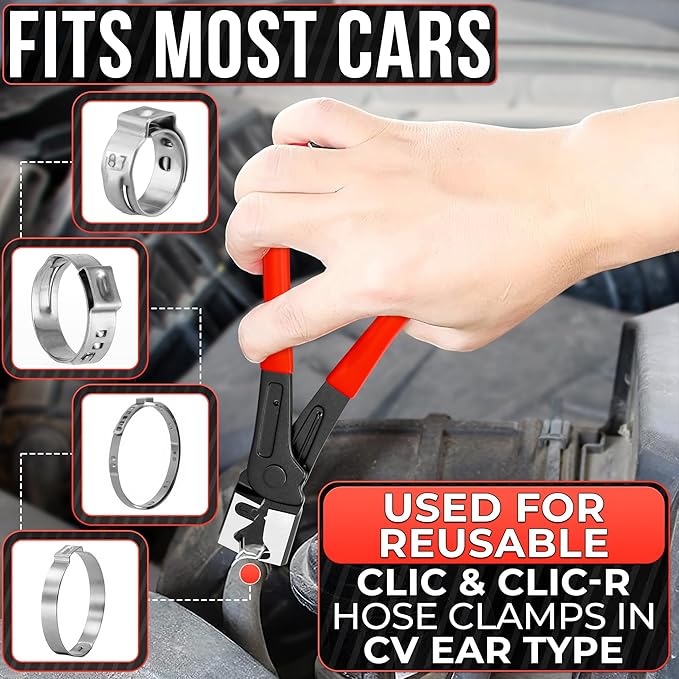 CV Boot Clamp Pliers – Car Hose Clamp Pliers Automotive – 6.97" Forged Steel Tool with Non-Slip Grip and Spring Gate Design for Clic R, Fuel Line, EVAP & Coolant System Clamps, Heavy-Duty Build