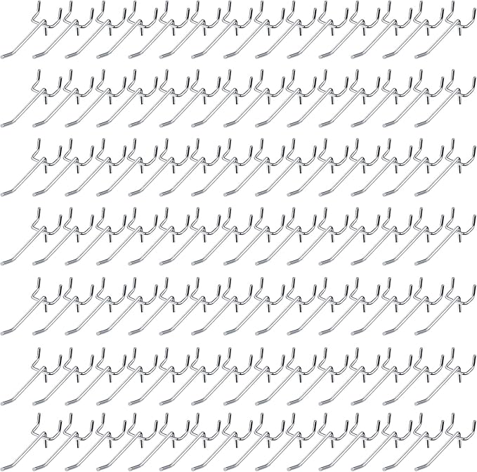 Funrous 100 Pack Peg Board Hooks Stainless Steel Pegboard Hooks Shelving Display Hanging Peg Board Holders for 1/8 and 1/4 Garage Storage Tools Organizer(2 Inch)