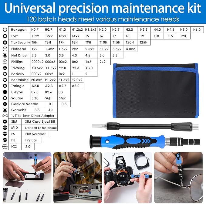 142Pcs Manual Precision Screwdriver Set Ergonomic Electronics Repair Screwdriver with 120 Bits for Repairing Phone Computer Tablet